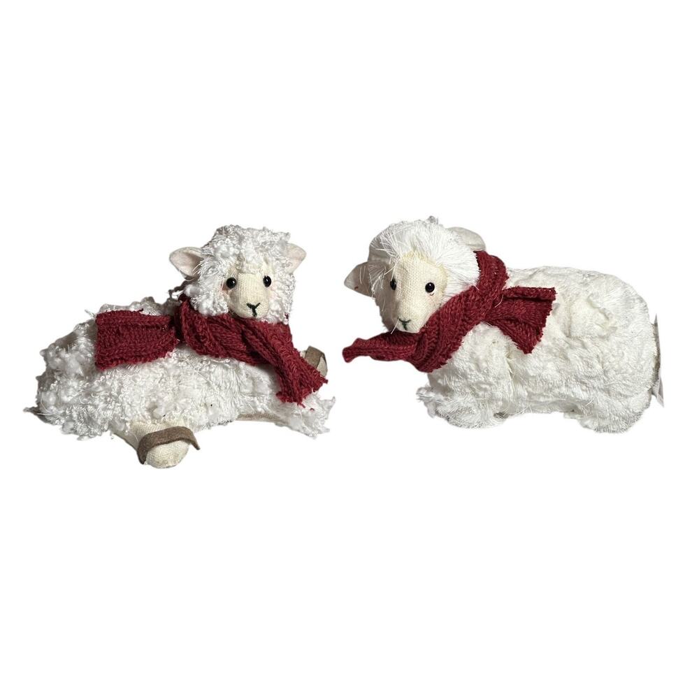 Audreys Sheep with Red Scarves Set of 2 Christmas Winter Decor 6" Lebanon PA